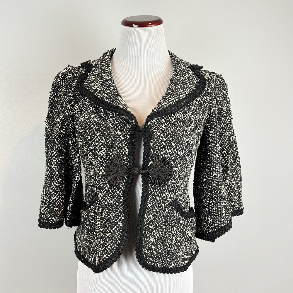 Nanette Lepore Boucle Black White Collared Blazer Size Small Pankou Frog Button